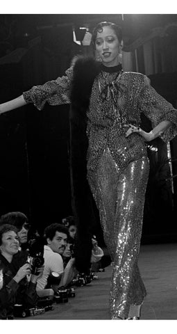 1978 F/W Runway "V" Print Silk Chiffon Balloon Sleeve Blouse