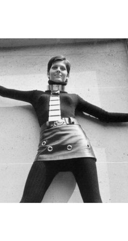 1969 Documented Black Leather Grommet Mini Skirt