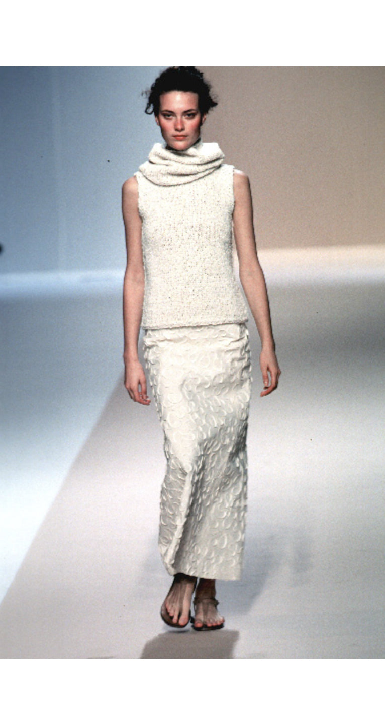1999 S/S Appliquéd Cream Silk Taffeta Midi Skirt