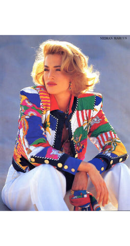 1991 Ad Campaign Novelty Print Quilted Silk Bomber Jacket