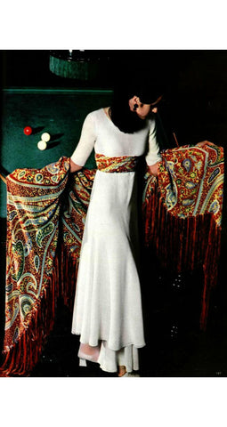 1970 Haute Couture Cream Silk Chiffon Tassel Jumpsuit