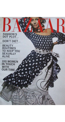 1971 Documented Blue & White Cotton Off-the-Shoulder Dress
