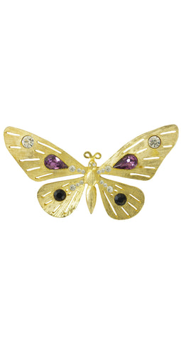 1970s Deadstock Large Rhinestone Gold Butterfly Brooch