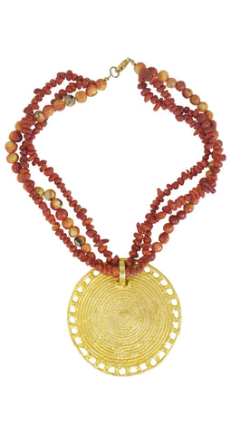 1970s Deadstock Statement Gold Medallion Necklace