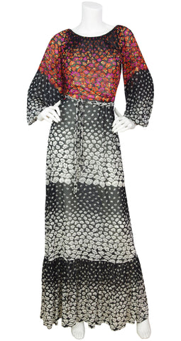 1970s Floral Balloon Sleeve Maxi Dress