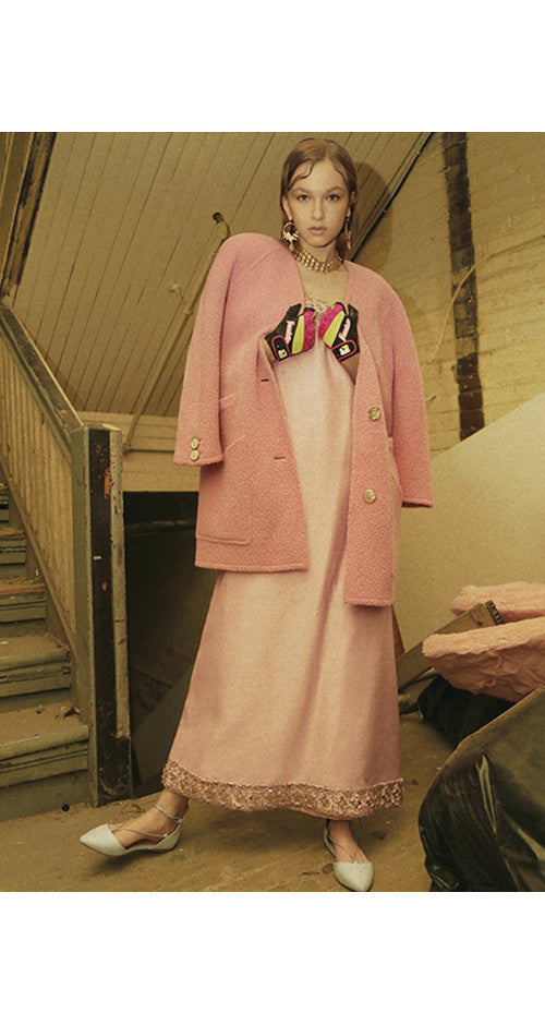 1980s Pink Wool Abalone Button Oversized Coat