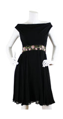 1960s Beaded Black Silk Chiffon Dress