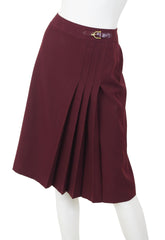 1970s Burgundy Wool Pleated Horsebit Skirt