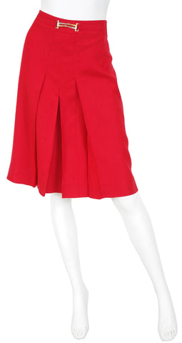 1970s Red Pleated Horsebit Skirt