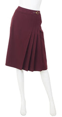 1970s Burgundy Wool Pleated Horsebit Skirt
