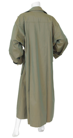 1980s Iridescent Army Green Logo Button Trench Coat