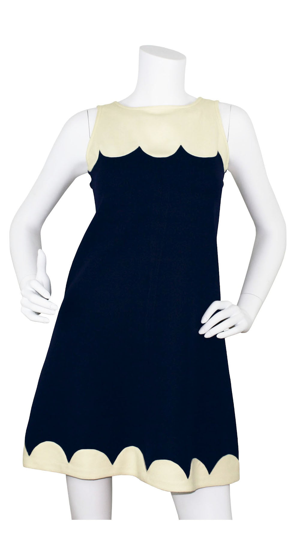 c.1968 Couture Scalloped Wool Mini Dress