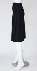 1990s Black Wool Crepe Pleated Knee-Length Skirt