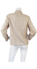 1970s Pinstripe Beige Raw Silk Collared Jacket