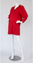 1980s Red Wool Challis Sack Dress