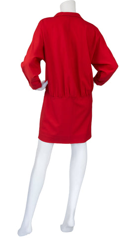 1980s Red Wool Challis Sack Dress
