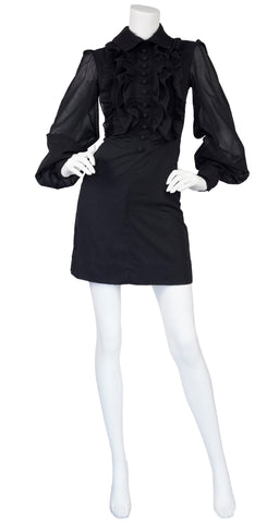 1960s Balloon Sleeve Ruffle Tuxedo Dress