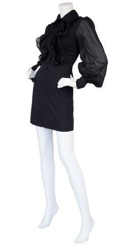 1960s Balloon Sleeve Ruffle Tuxedo Dress