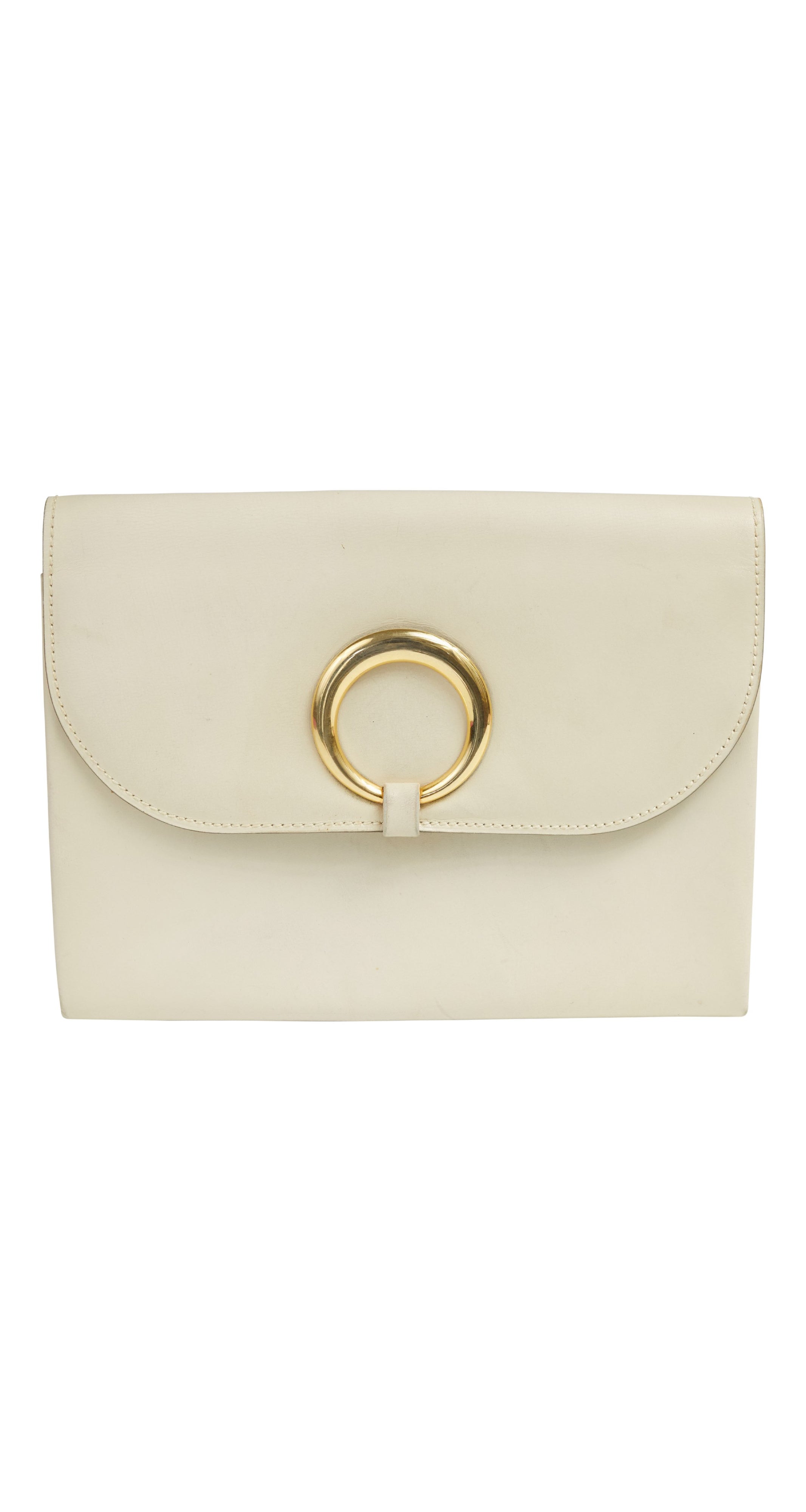 Christian Dior 1970s Ivory Genuine Leather Gold Hoop Clutch ...