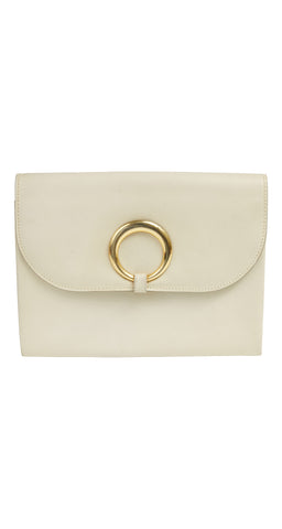 1970s Ivory Genuine Leather Envelope Clutch