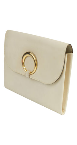 1970s Ivory Genuine Leather Envelope Clutch