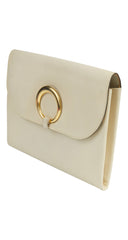 1970s Ivory Genuine Leather Envelope Clutch