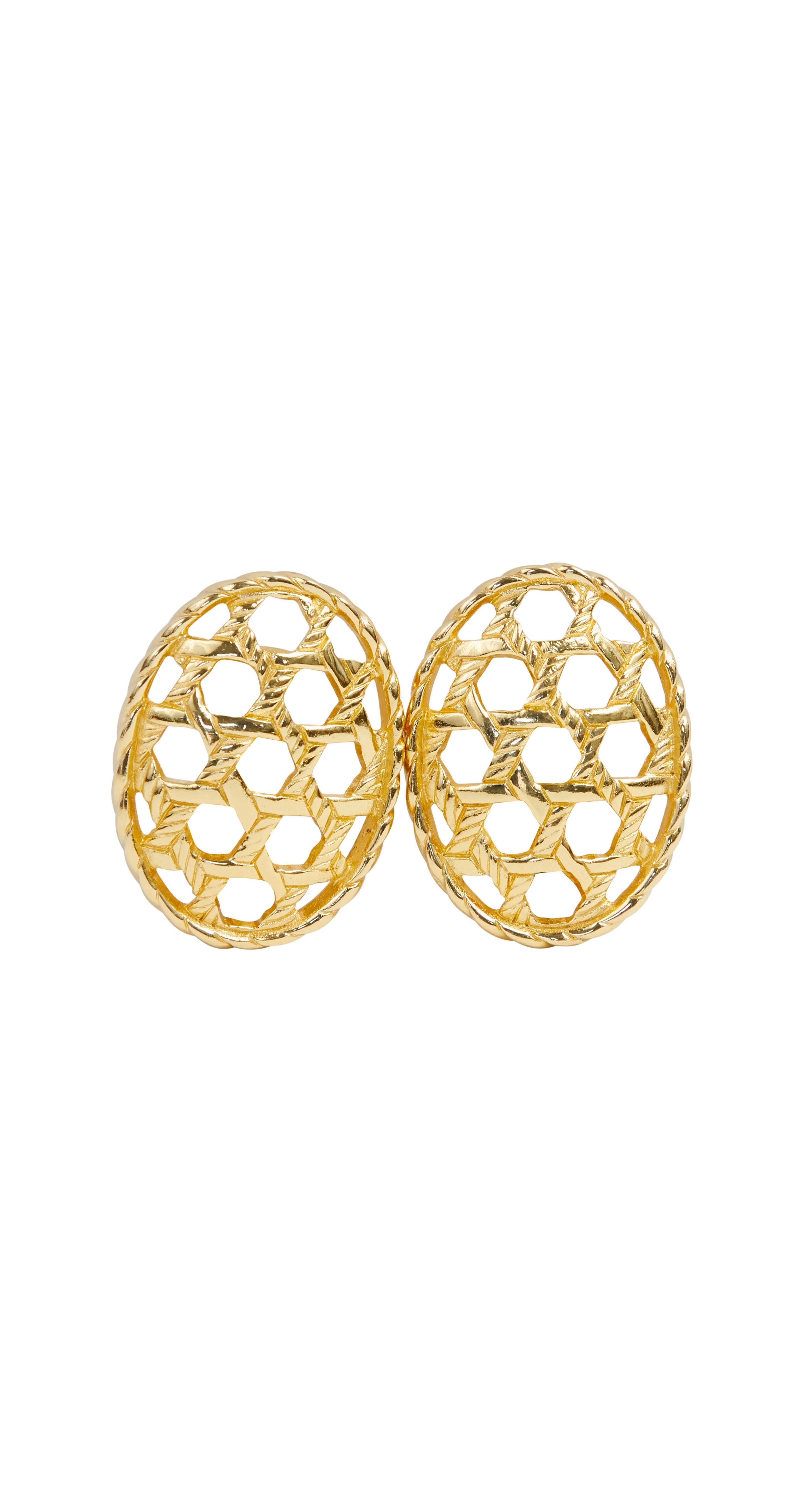 1980s Gold Plated Cut-Out Clip-On Earrings