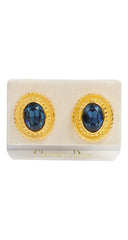 1980s NOS Blue Jewel Gold Plated Clip-On Earrings