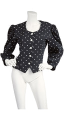 1980s Black & White Polka-Dot Cotton Puff Sleeve Jacket