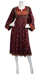 1970s Afghan Embroidered Cotton Dress