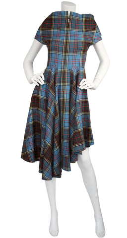 2000s Yohji Yamamoto Tartan Asymmetrical Wool Dress