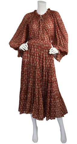 1970s Billowing Indian Cotton Gauze Two-Piece Set