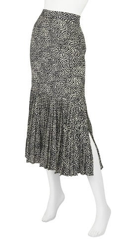 1986 Documented Op-Art Black & Cream Wool Pleated Mermaid Skirt
