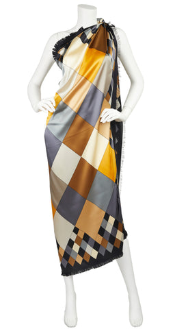 1980s Huge 53" x 53" Harlequin Print Silk Scarf Wrap