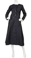 1970 Black Polished Cotton Button Midi Dress