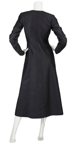 1970 Black Polished Cotton Button Midi Dress