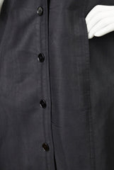 1970 Black Polished Cotton Button Midi Dress