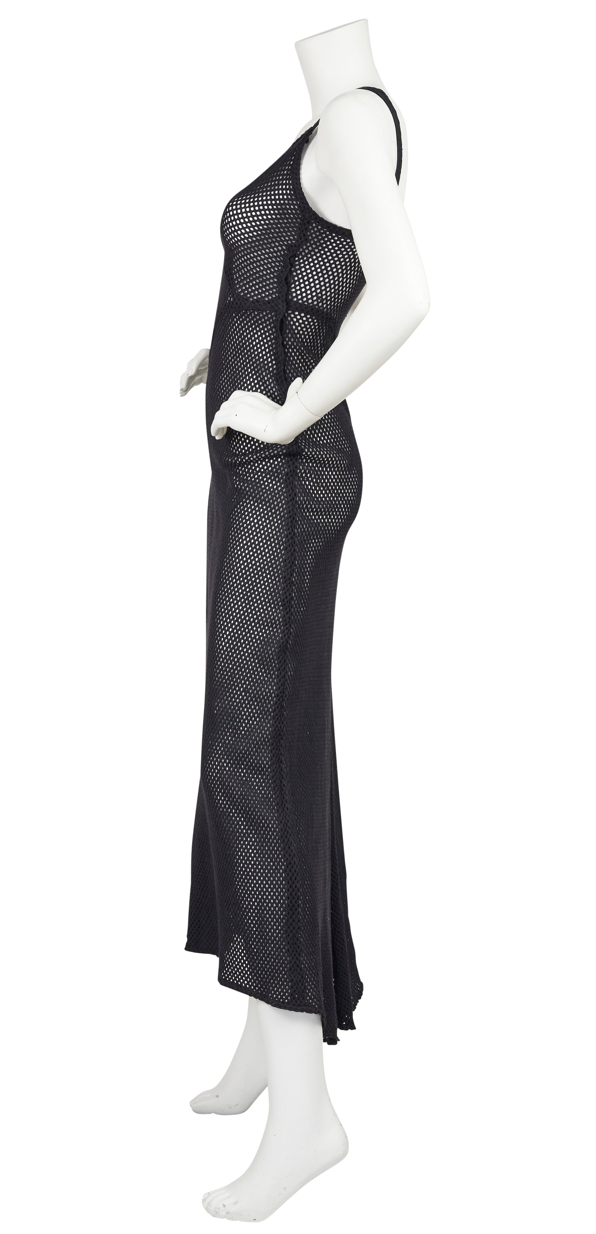 1930s Rare Black Cotton Fishnet Evening Gown