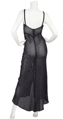 1930s Rare Black Cotton Fishnet Evening Gown