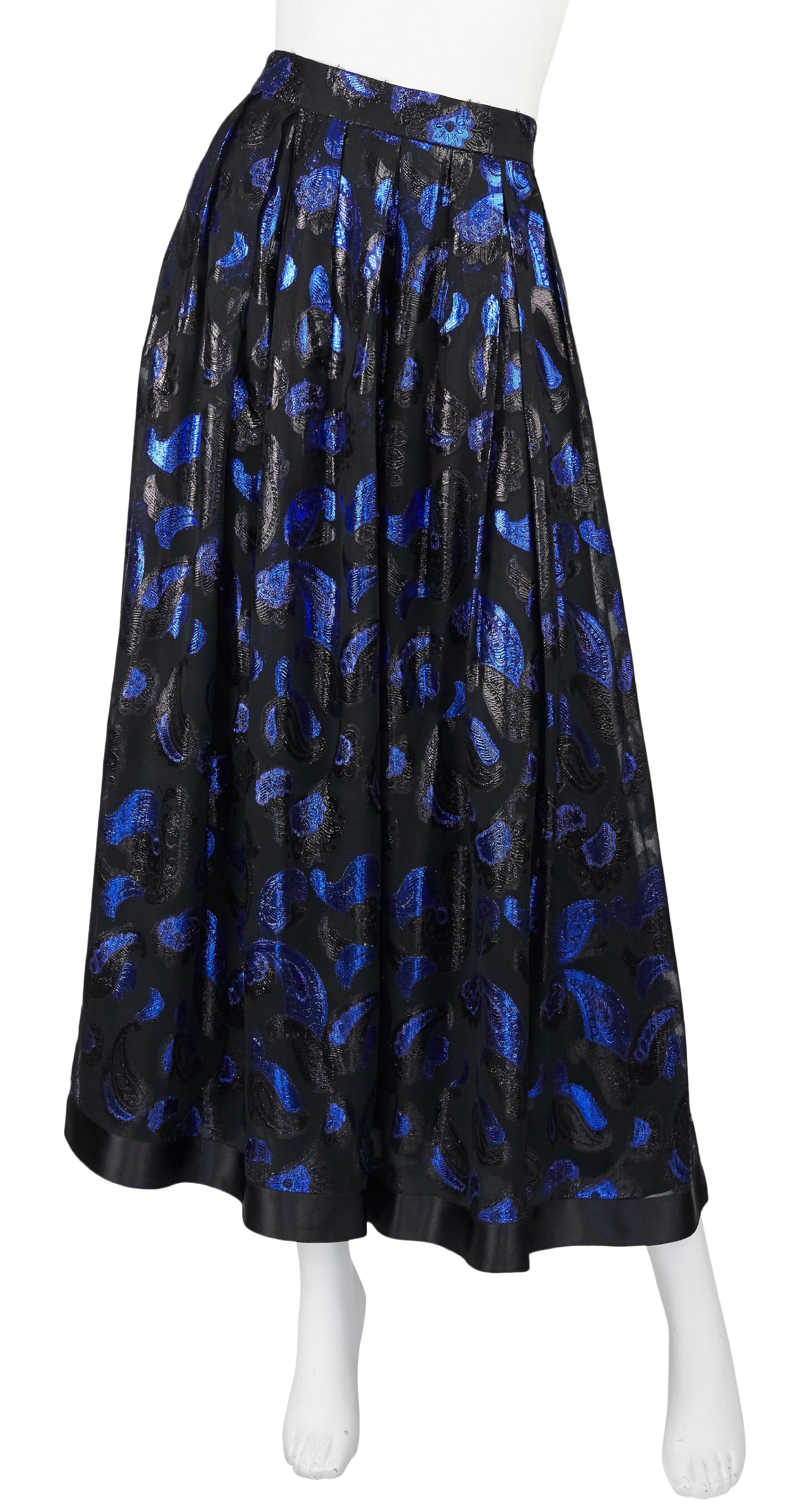 1980s Blue & Black Paisley Lurex Evening Skirt