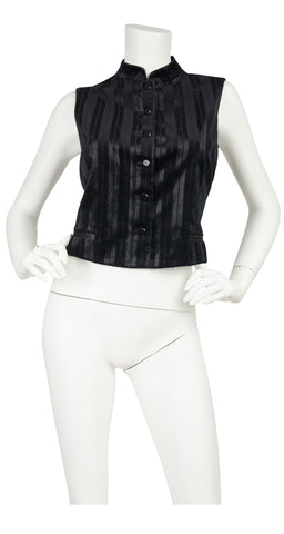 1990s Black Velvet Antique Waistcoat Style Vest