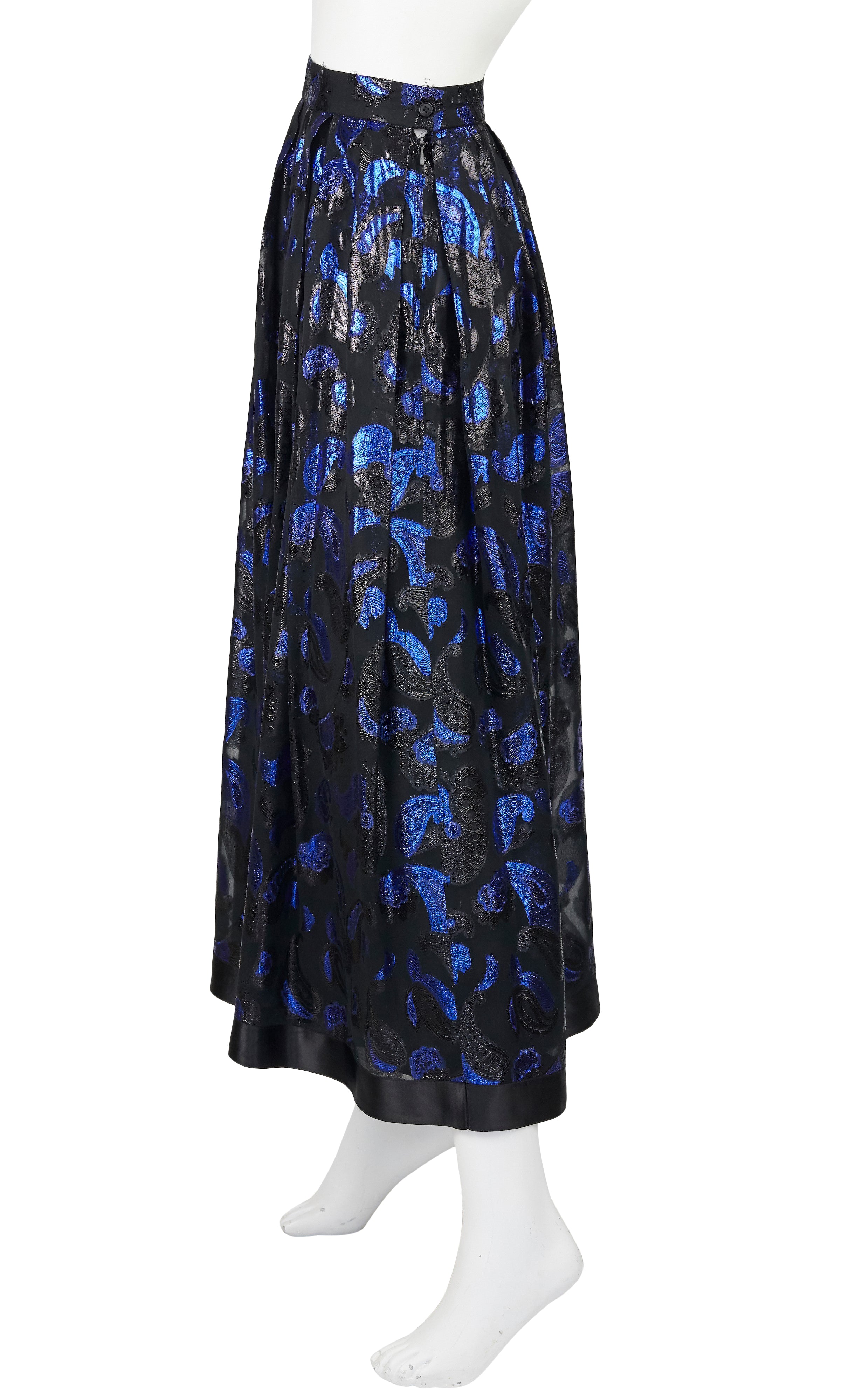 1980s Blue & Black Paisley Lurex Evening Skirt