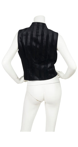 1990s Black Velvet Antique Waistcoat Style Vest