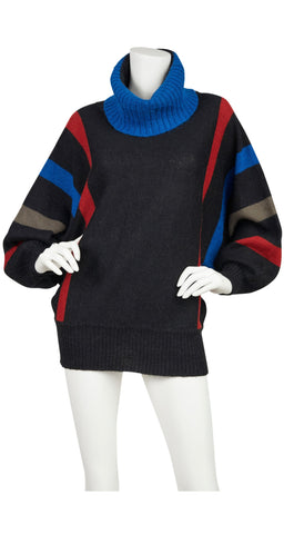 1970s Cowl Neck Striped Wool Knit Sweater