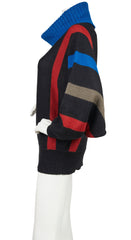 1970s Cowl Neck Striped Wool Knit Sweater