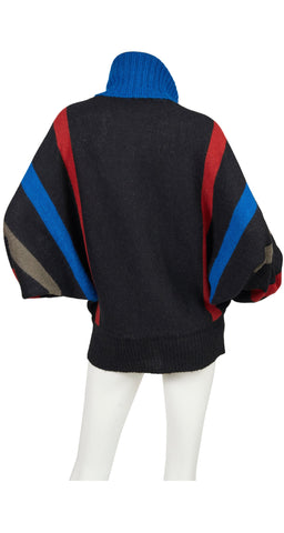 1970s Cowl Neck Striped Wool Knit Sweater