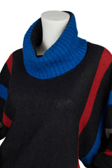 1970s Cowl Neck Striped Wool Knit Sweater