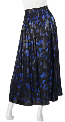 1980s Blue & Black Paisley Lurex Evening Skirt