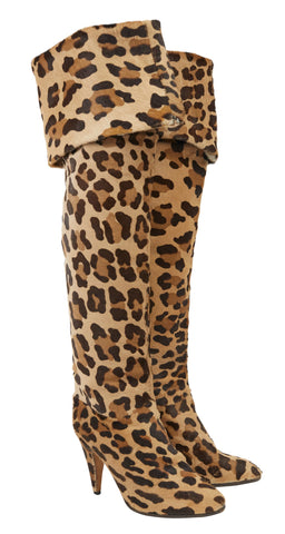1980s Italian Leopard Print Pony Fur Thigh-High Boots