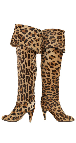 1980s Italian Leopard Print Pony Fur Thigh-High Boots
